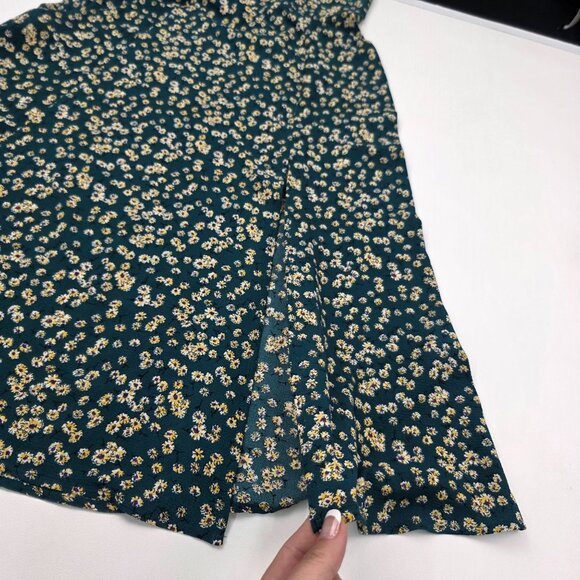 Womens L Green Yellow Floral Print Midi Dress w/Sweetheart Neckline &‎ Tie Back - Picture 6 of 13